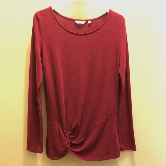 Merlot Red Twist Hem Pullover Knit Sweater Top - Picture 3 of 15